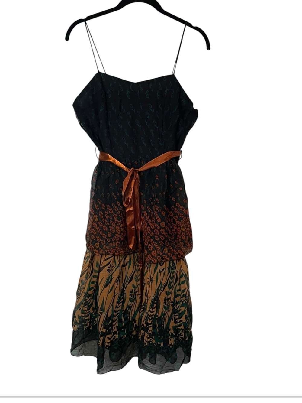 Y2K Angie Mixed Print Dress Black Floral Tiered Medium NWT
